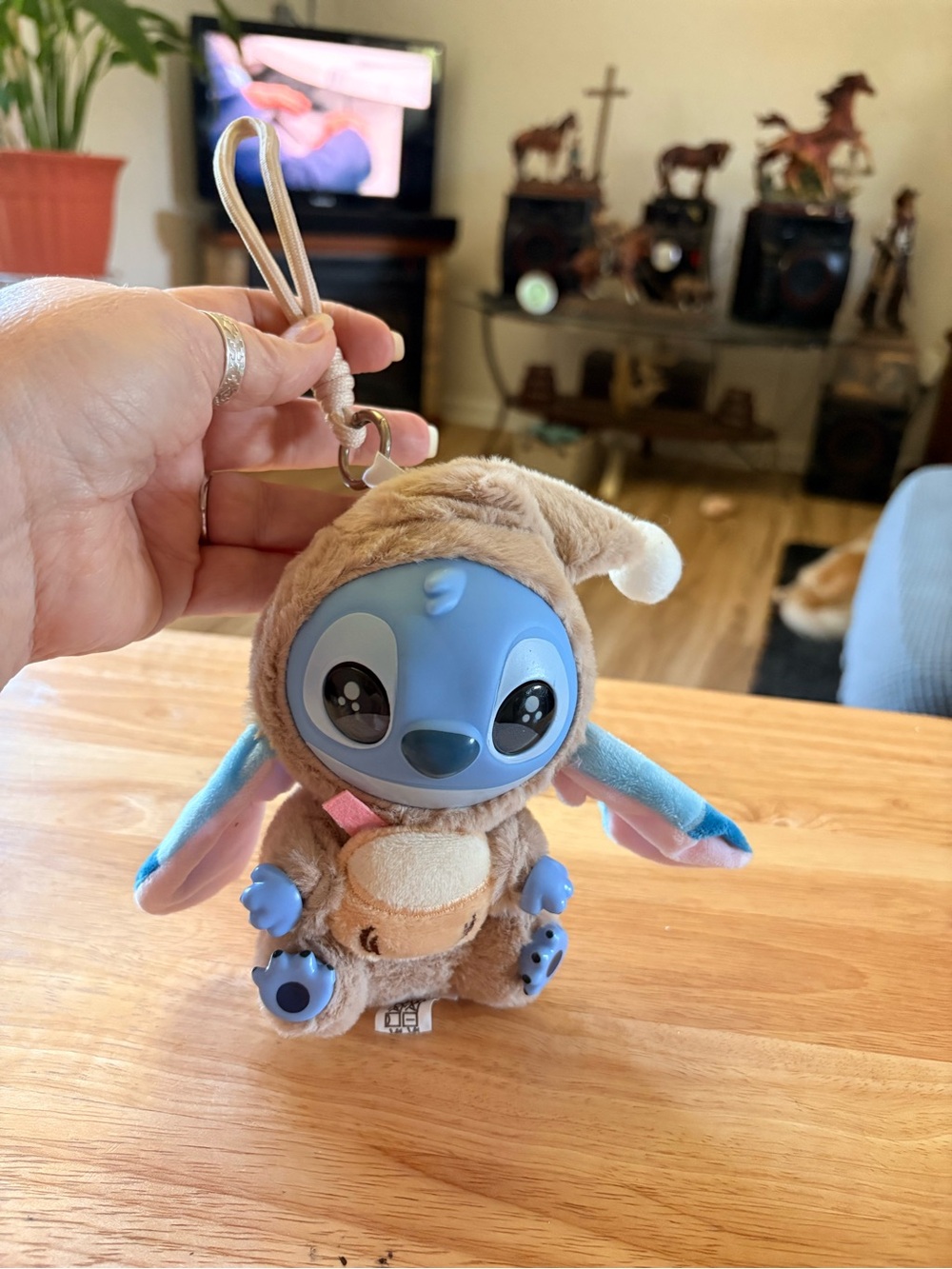Blue Stitch Plush Keychain in Brown Costume - Cute Character Accessory
